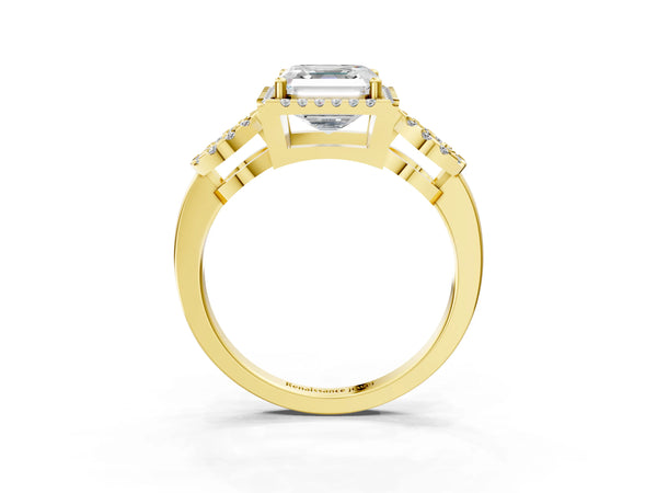 Yellow Gold Asscher Cut Pave Infinity Halo Engagement Ring Setting