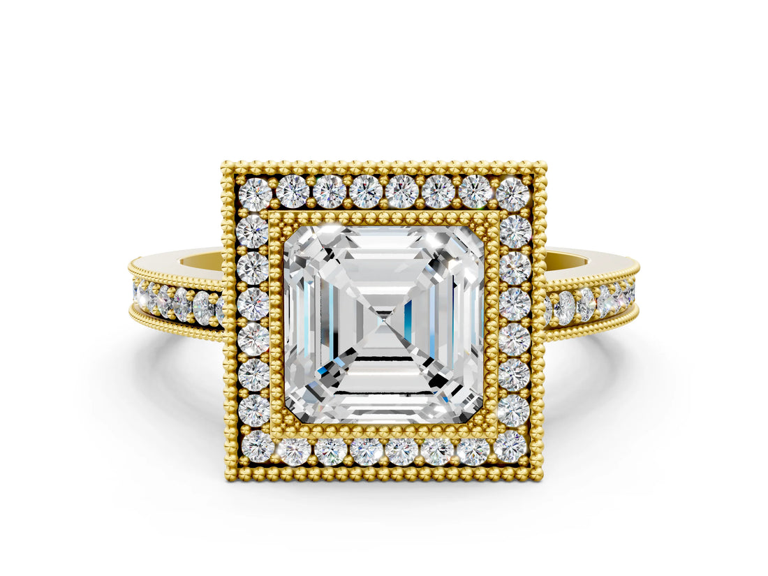 Yellow gold Asscher Cut Cut Halo Pavé Diamond Ring_9