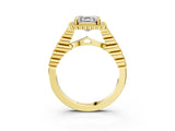 Yellow gold Asscher Cut Cut Halo Pavé Solitaire Ring with Milgrain Band_10