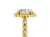 Yellow gold Asscher Cut Cut Halo Pavé Solitaire Ring with Milgrain Band_12