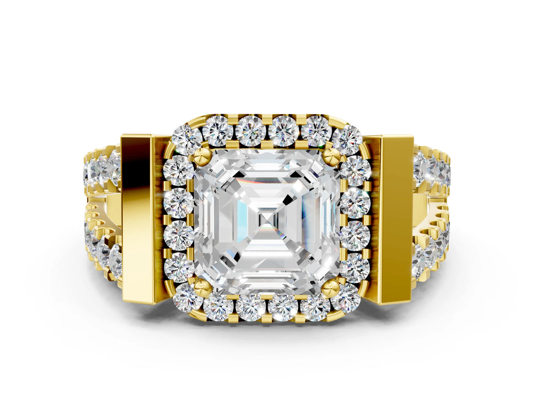 Yellow gold Asscher Cut Cut Halo Split Shank Prong Set Ring_3