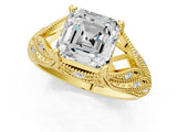 Yellow gold Asscher Cut Cut Milgrain Pave Diamond Engagement Ring with Four-Prong Setting_16