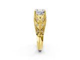 Yellow gold Asscher Cut Cut Milgrain Pave Diamond Engagement Ring with Four-Prong Setting_17