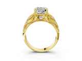 Yellow gold Asscher Cut Cut Milgrain Pave Diamond Engagement Ring with Four-Prong Setting_18