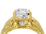 Yellow gold Asscher Cut Cut Milgrain Pave Diamond Engagement Ring with Four-Prong Setting_19