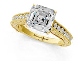 Yellow gold Asscher Cut Cut Pave Band Milgrain Solitaire Ring_4