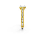 Yellow gold Asscher Cut Cut Pave Band Milgrain Solitaire Ring_5