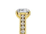 Yellow gold Asscher Cut Cut Pave Band Milgrain Solitaire Ring_8