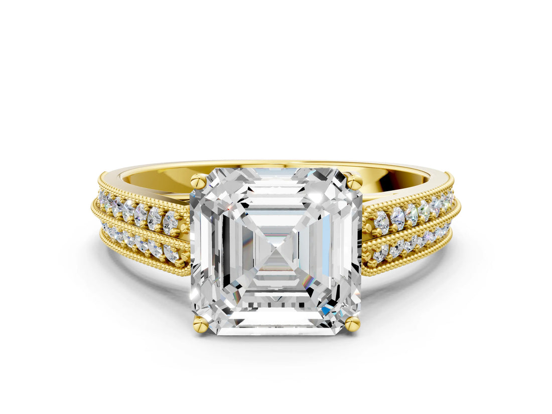 Yellow gold Asscher Cut Cut Pave Split Shank Engagement Ring with Four-Prong Setting_15