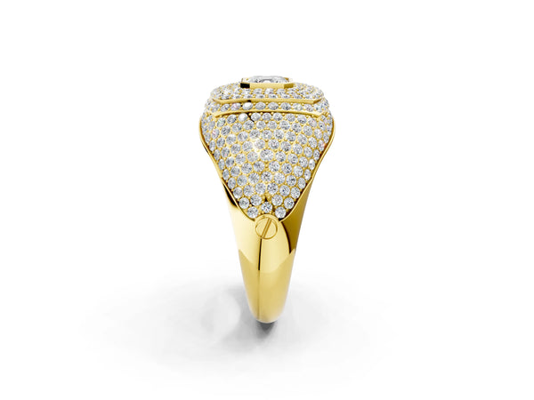 Yellow gold Asscher Cut Diamond Bezel Set Pavé Dome Mens Ring