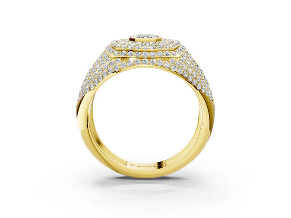 Yellow gold Asscher Cut Diamond Bezel Set Pavé Dome Mens Ring