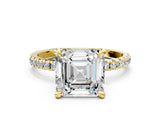 Yellow gold Asscher Cut Diamond Brilliant Solitaire Ring with Pavé Band and Four-Prong Setting_14