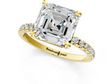 Yellow gold Asscher Cut Diamond Brilliant Solitaire Ring with Pavé Band and Four-Prong Setting_15