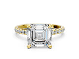 Yellow gold Asscher Cut Diamond Brilliant Solitaire Ring with Pavé Band and Four-Prong Setting_15