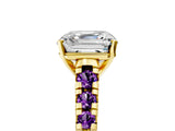 Yellow gold Asscher Cut Diamond Cathedral Solitaire Ring with Round with Amethyst side stone Pavé Band_17