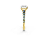 Yellow gold Asscher Cut Diamond Cathedral Solitaire Ring with Round with Aquamarine side stone Pavé Band_14