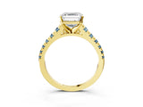 Yellow gold Asscher Cut Diamond Cathedral Solitaire Ring with Round with Aquamarine side stone Pavé Band_15