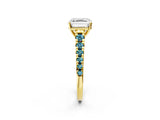 Yellow gold Asscher Cut Diamond Cathedral Solitaire Ring with Round with Blue Topaz side stone Pavé Band_2