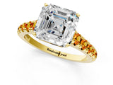 Yellow gold Asscher Cut Diamond Cathedral Solitaire Ring with Round with Citrine side stone Pavé Band_25