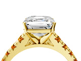 Yellow gold Asscher Cut Diamond Cathedral Solitaire Ring with Round with Citrine side stone Pavé Band_28