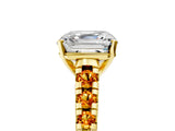 Yellow gold Asscher Cut Diamond Cathedral Solitaire Ring with Round with Citrine side stone Pavé Band_29