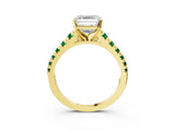 Yellow gold Asscher Cut Diamond Cathedral Solitaire Ring with Round with Emerald side stone Pavé Band_3