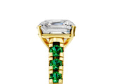 Yellow gold Asscher Cut Diamond Cathedral Solitaire Ring with Round with Emerald side stone Pavé Band_5
