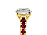 Yellow gold Asscher Cut Diamond Cathedral Solitaire Ring with Round with Garnet side stone Pavé Band_17