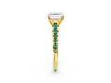Yellow gold Asscher Cut Diamond Cathedral Solitaire Ring with Round with Green Sapphire side stone Pavé Band_14