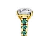 Yellow gold Asscher Cut Diamond Cathedral Solitaire Ring with Round with Green Sapphire side stone Pavé Band_17