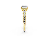 Yellow gold Asscher Cut Diamond Cathedral Solitaire Ring with Round with Moissanite side stone Pavé Band_14