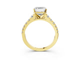Yellow gold Asscher Cut Diamond Cathedral Solitaire Ring with Round with Moissanite side stone Pavé Band_15