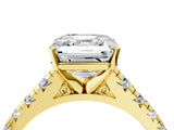 Yellow gold Asscher Cut Diamond Cathedral Solitaire Ring with Round with Moissanite side stone Pavé Band_16