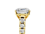 Yellow gold Asscher Cut Diamond Cathedral Solitaire Ring with Round with Moissanite side stone Pavé Band_17