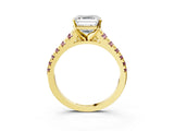 Yellow gold Asscher Cut Diamond Cathedral Solitaire Ring with Round with Morganite side stone Pavé Band_15