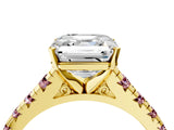 Yellow gold Asscher Cut Diamond Cathedral Solitaire Ring with Round with Morganite side stone Pavé Band_16