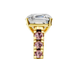 Yellow gold Asscher Cut Diamond Cathedral Solitaire Ring with Round with Morganite side stone Pavé Band_17