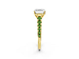 Yellow gold Asscher Cut Diamond Cathedral Solitaire Ring with Round with Peridot side stone Pavé Band_2