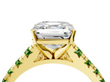 Yellow gold Asscher Cut Diamond Cathedral Solitaire Ring with Round with Peridot side stone Pavé Band_4