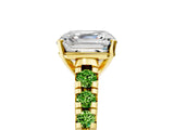 Yellow gold Asscher Cut Diamond Cathedral Solitaire Ring with Round with Peridot side stone Pavé Band_5