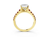 Yellow gold Asscher Cut Diamond Cathedral Solitaire Ring with Round with Ruby side stone Pavé Band_15