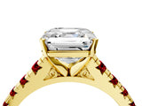 Yellow gold Asscher Cut Diamond Cathedral Solitaire Ring with Round with Ruby side stone Pavé Band_16
