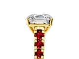 Yellow gold Asscher Cut Diamond Cathedral Solitaire Ring with Round with Ruby side stone Pavé Band_17