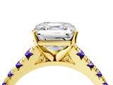 Yellow gold Asscher Cut Diamond Cathedral Solitaire Ring with Round with Tanzanite side stone Pavé Band_4