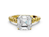 Yellow gold Asscher Cut Diamond Cathedral Solitaire Ring with Round with Yellow Sapphire side stone Pavé Band_24