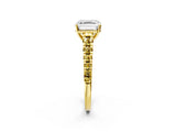 Yellow gold Asscher Cut Diamond Cathedral Solitaire Ring with Round with Yellow Sapphire side stone Pavé Band_26