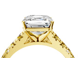 Yellow gold Asscher Cut Diamond Cathedral Solitaire Ring with Round with Yellow Sapphire side stone Pavé Band_28