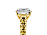 Yellow gold Asscher Cut Diamond Cathedral Solitaire Ring with Round with Yellow Sapphire side stone Pavé Band_29