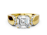 Yellow gold Asscher Cut Diamond Channel Set Solitaire Ring with Four-Prong Setting_12