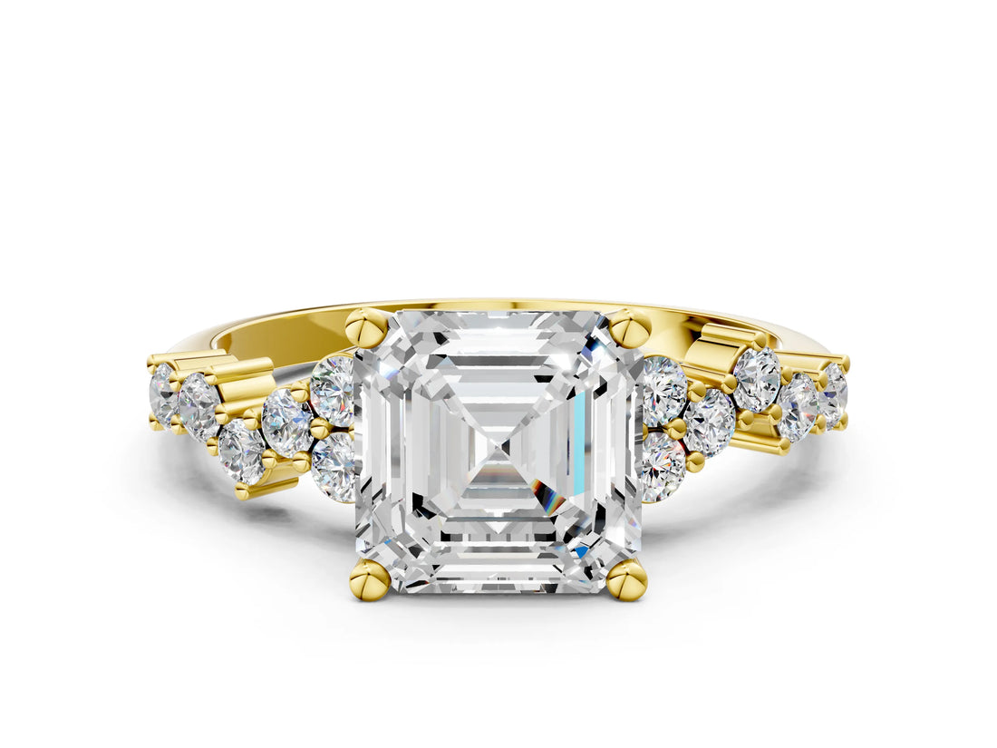 Yellow gold Asscher Cut Diamond Cluster Pavé Band with Four-Prong Setting_3